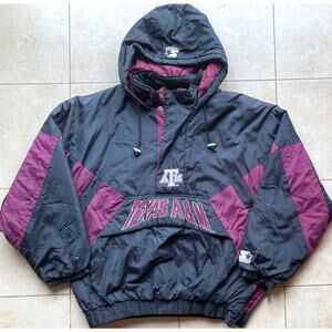 Texas A&M Aggies 90s STARTER puffer Pullover 1/2 jacket XL blk maroon NCAA vtg